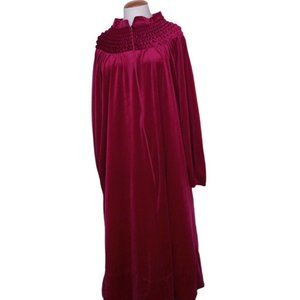 Vintage Caftan Robe House Coat Red Velour 38/40 Made In USA Pocket It's A Charm